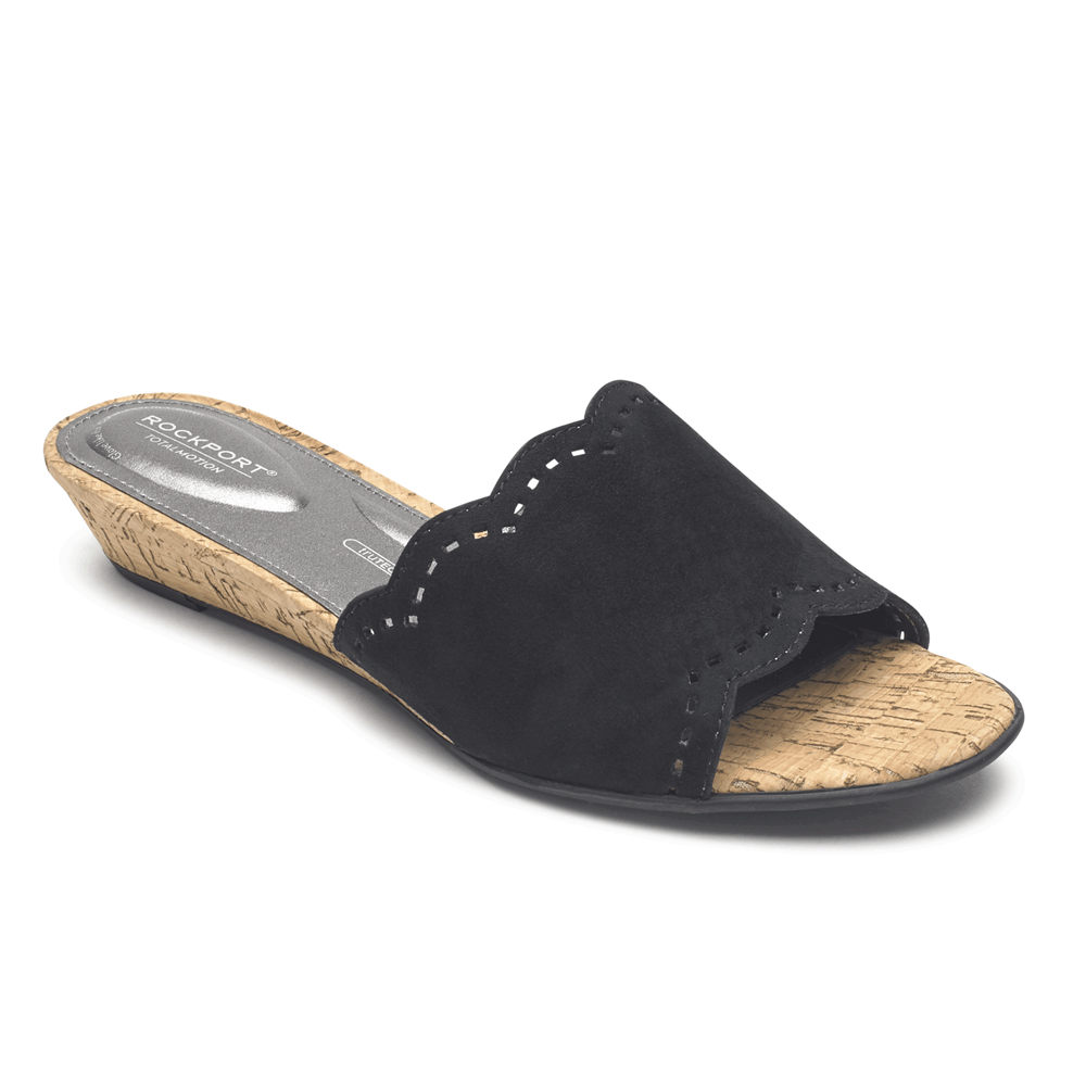 Rockport Womens Total Motion Zandra Scallop - Slides Black - IZY270364